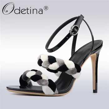 

Odetina New Fashion Women Black Ankle Strap Sandals High Heels Peep Open Toe Stilettos Summer Party Shoes Slingback Plus Size 42
