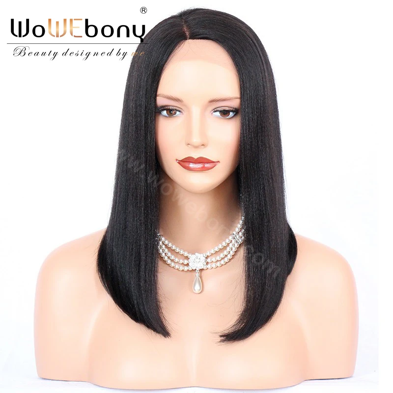 

Lace Front Human Hair Wigs For Women Brazilian Remy Hair Yaki Straight Human Hair Short Straight Bob Wig Bleached Knots