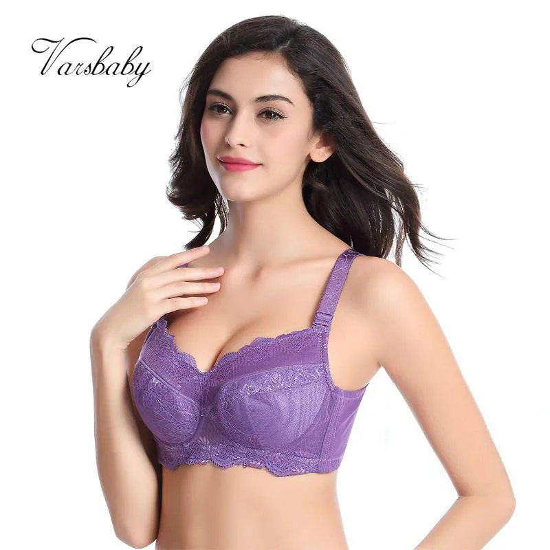 

Varsbaby Women's Full Coverage Underwear Lace Bra Black Beige large Size B C D E F G H Cup