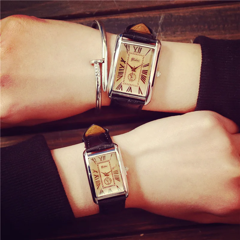 

Top Luxury Brand Rectangular Dial Genuine Leather Lovers Watches Women Men Casual Fashion Retro Quartz Wristwatches Relogio