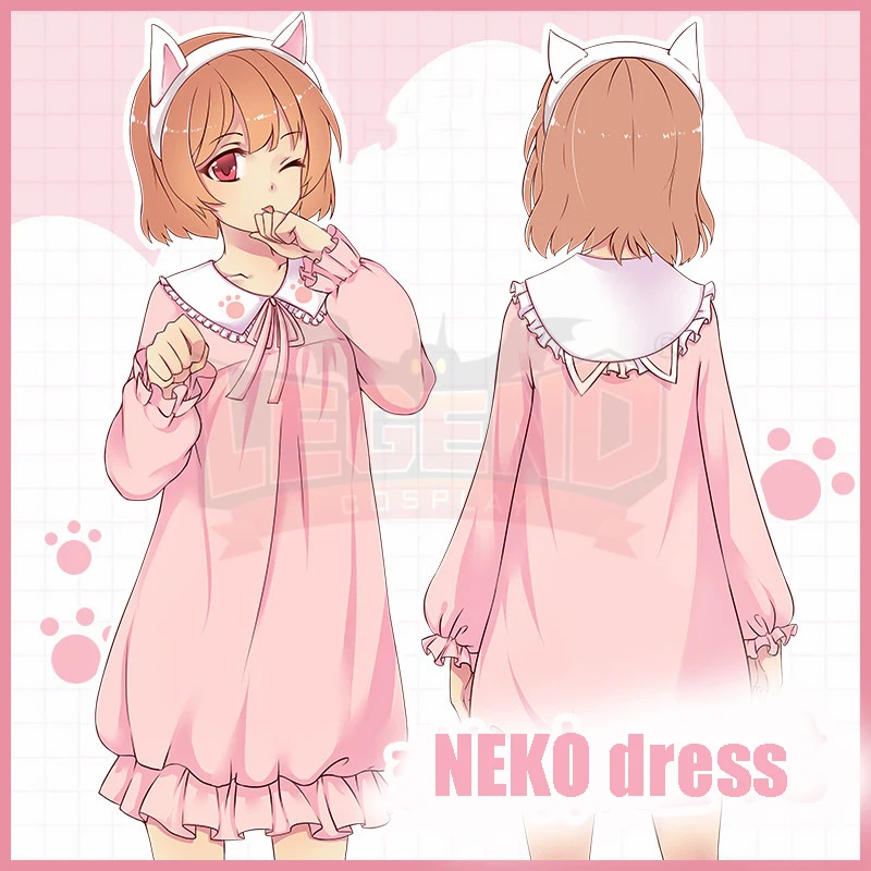 Платье с юбкой с розовым котом neko; платье для костюмированной вечеринки в японском стиле для взрослых девочек; милое платье; сезон