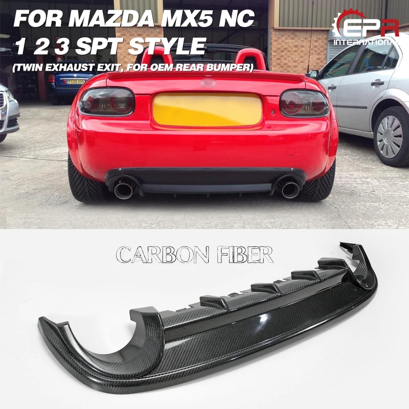 

For Mazda MX5 Roadster Miata NC 1 2 3 SPT Style Carbon Fiber Rear Diffuser (Twin exhaust exit, for OEM bumper) Bumper Splitter