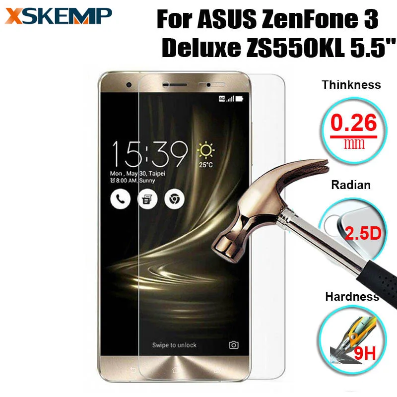 9H защита экрана из закаленного стекла для ASUS ZenFone 3 Deluxe ZS550KL 5," Защитная пленка передний чехол с чистыми комплектами