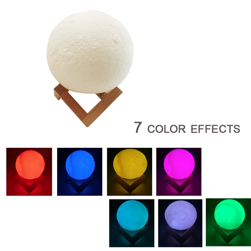 3D طباعة مصباح قمري LED ليلة ضوء قابلة للشحن 2 اللون تغيير اللمس التبديل لغرفة النوم خزانة الديكور الهدايا الإبداعية