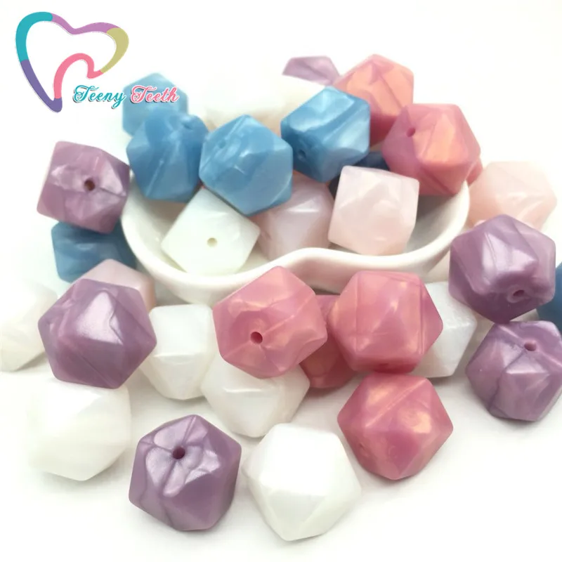 

50 PCS Silicone Beads Teething Hexagon 17 MM Silicone Chew Bead Teeth Necklace Diy Jewelry Parts Metallic Colors Silicone Beads