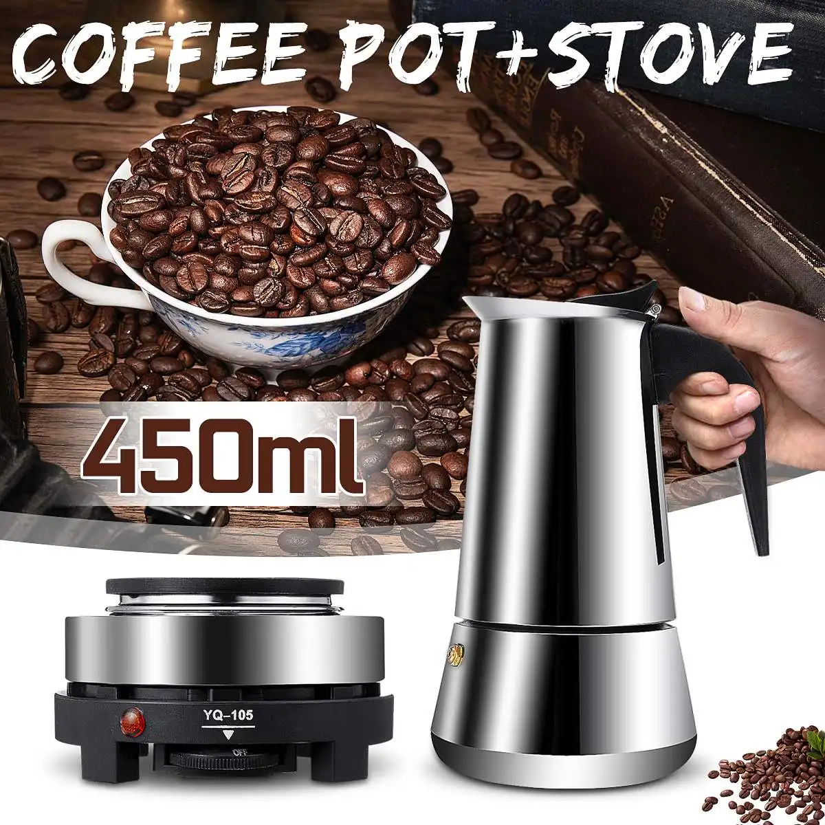 

220V 500W 450ml Portable Coffee Espresso Pot Maker Electric Stove Kettles Stainless Steel Home Kitchen Tools Coffees Mocha Pots