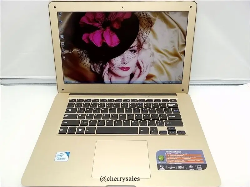 14 inch Laptop Computer Notebook Windows 7/8 Quad Core 4G 750G HDD Wifi Webcam Portable Netbook PC Gold with Free Shipping