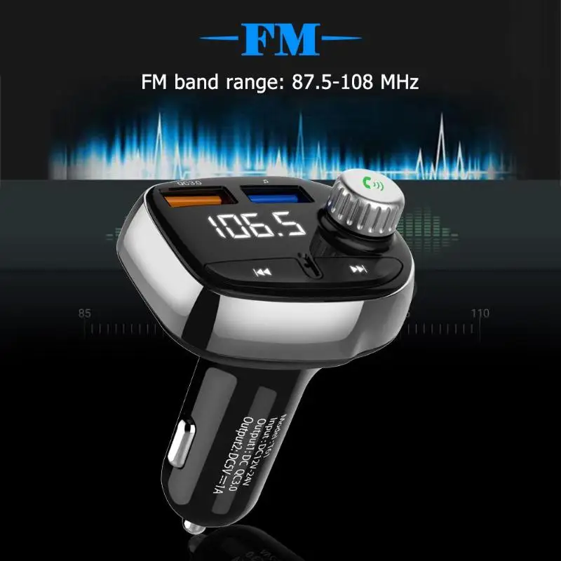 T61 Bluetooth Handsfree Car Kit fm-модулятор MP3 плеер 3A QC3.0 + 1A USB Зарядное устройство