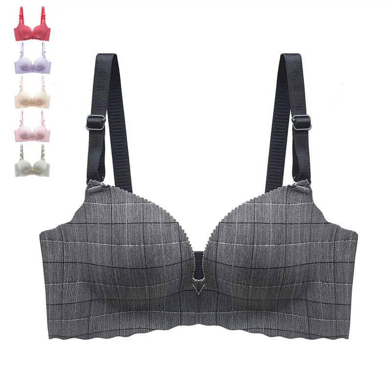 

Sexy Seamless Bras For Women Bra Push Up Lingerie Ultra-thin Cup Plaid Bralette Brassiere Female Underwear Soft Intimates #D
