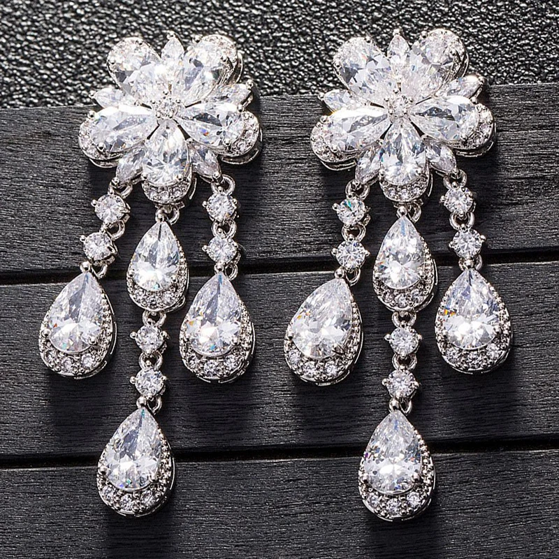 luxurious earring stud women prong white blue rose zircon flash ear