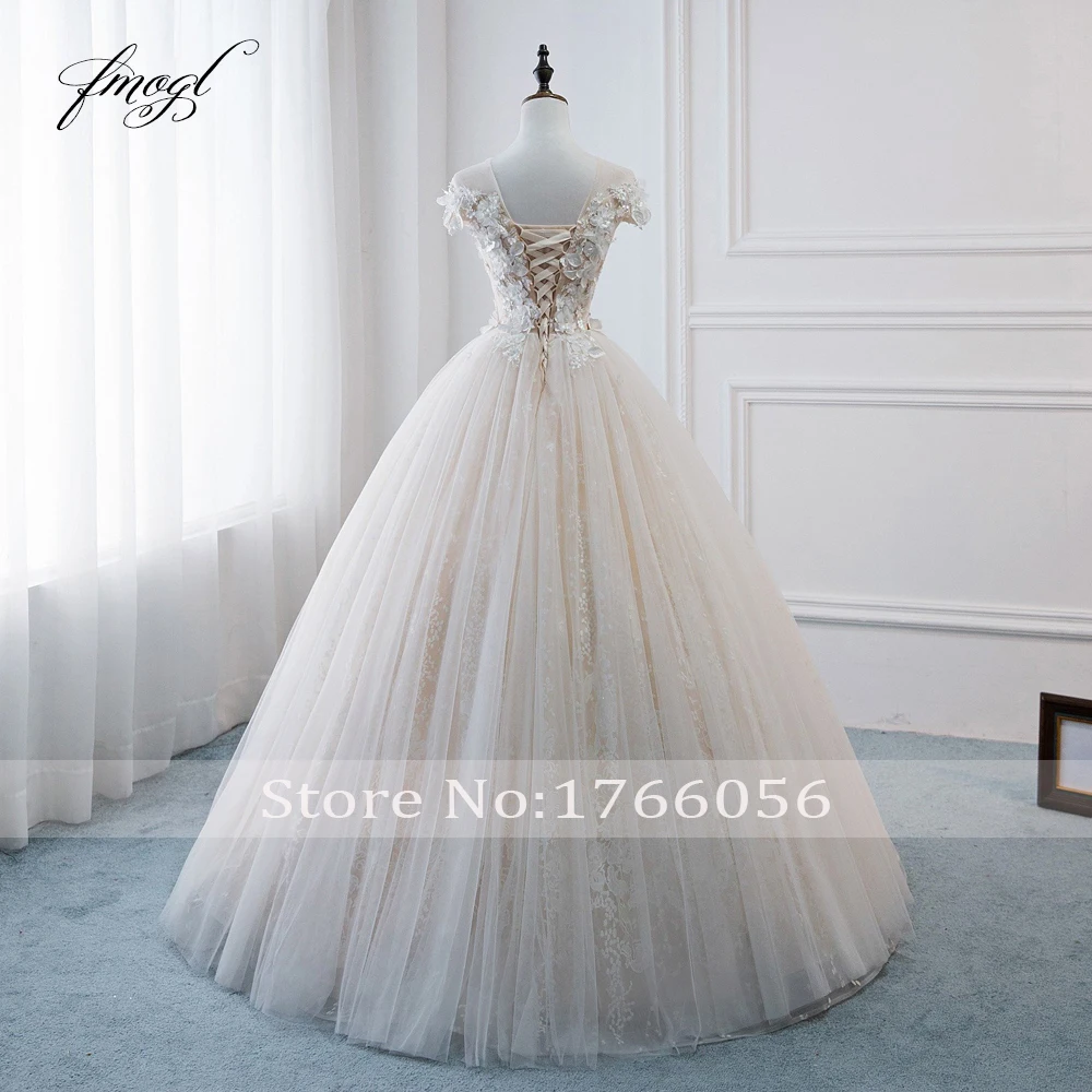 Fmogl, элегантное кружевное бальное платье с цветами, свадебное платье,, длина до пола, с аппликацией из бисера, винтажное, для невесты, Gwon Vestido De Noiva