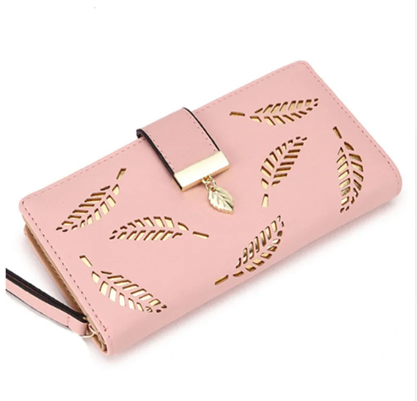 

2018 Women's Wallet Long Wallet Women Wallet Hollow Golden Leaves Wallet,Business Card Bag For Women Women For Portefeuille