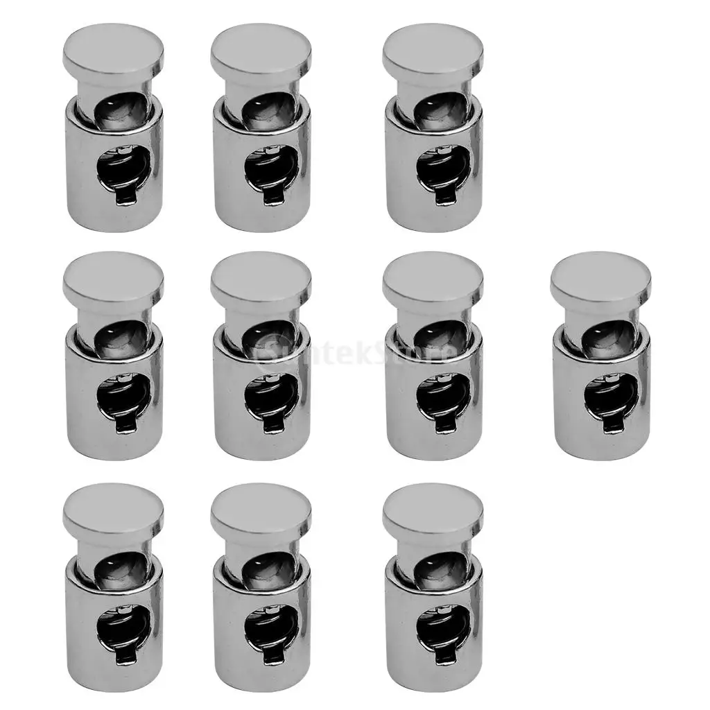 10Pcs Alloy Metal Cylinder Barrel Single Hole String Cord Locks Ends Toggle Spring Clasp Stop Drawstring Sewing Cordlocks Clip