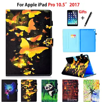 

Fashion Painted Case For Apple iPad Pro 10.5'' 2017 Cover A1701 Funda Tablet Silicone PU Leather Stand Skin Shell +Stylus+film