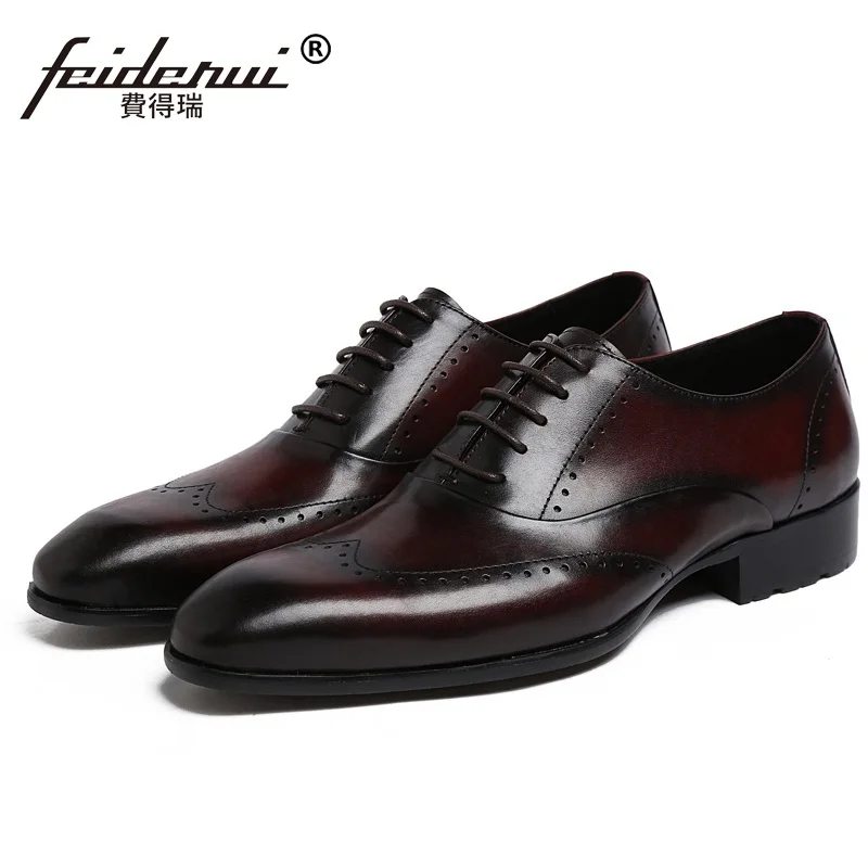 

Round Toe Wing Tip Carved Man Dress Shoes Genuine Leather Brogue Oxfords Male Luxury Brand Formal Men's Wedding Flats JD69