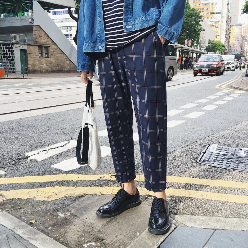 De Relajado Black Juventud Gran Tamaño Nueva Otoño Tendencia Pantalones Juvenil 2018 Ocasionales A blue Moda Cuadros Impresión Rectos Japonés La 0FwcqPg