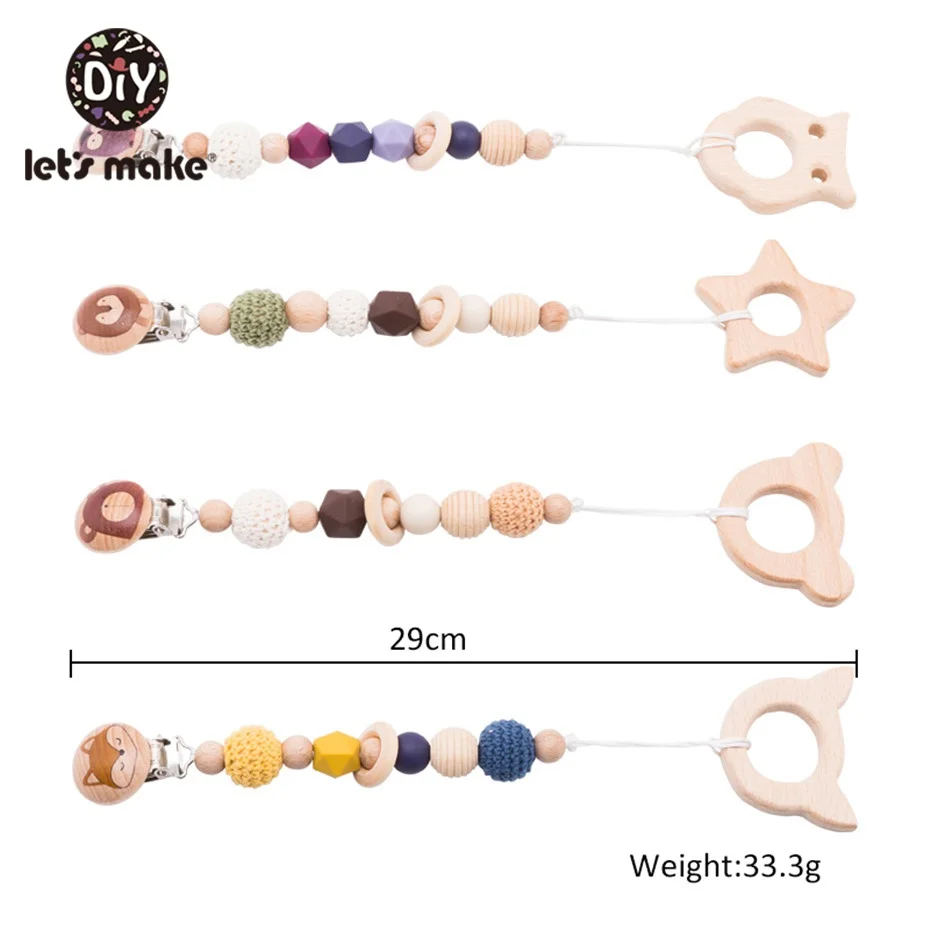 

Let'S Make 1Pc Wooden Nipple Holder Clip Chain Wood Beads Baby Girl Boy Teether Wooden Teether Soother Pacifier Clips Chain