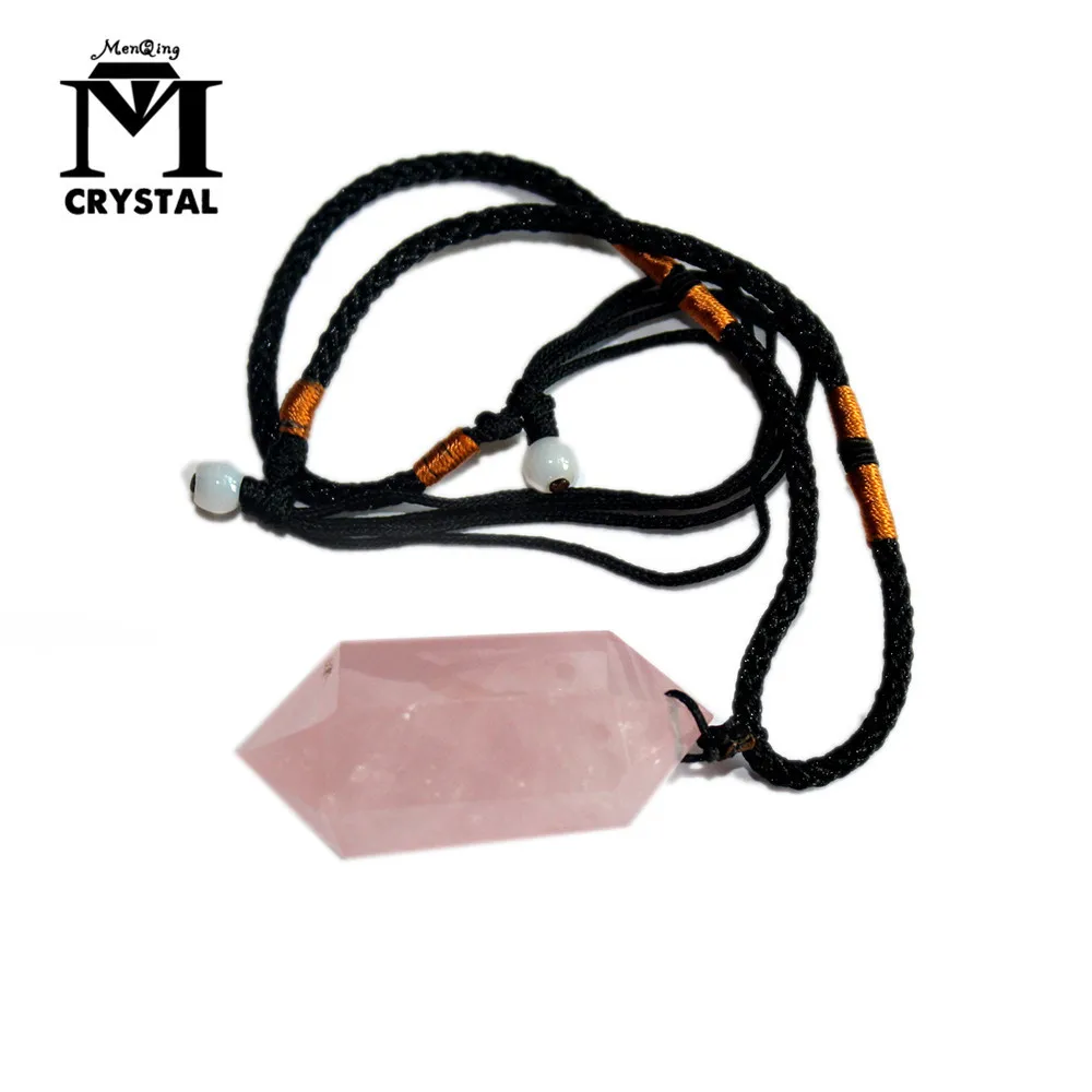 

Natural rose quartz pendant pink crytsal point magic wand Necklace Hexagonal Prism Healing stone for women gifts