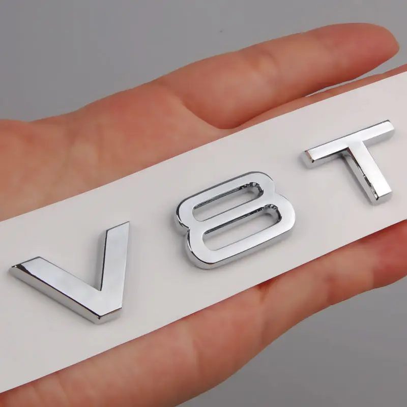 3D Metal V8T/V6T/W12 Emblem Car Trunk Badge Decalcomanie Sticker Adatto Per Audi A1 3 4 5 6 7 Q3 5 7 S6 7 8 4 Car-Styling Car-Cover
