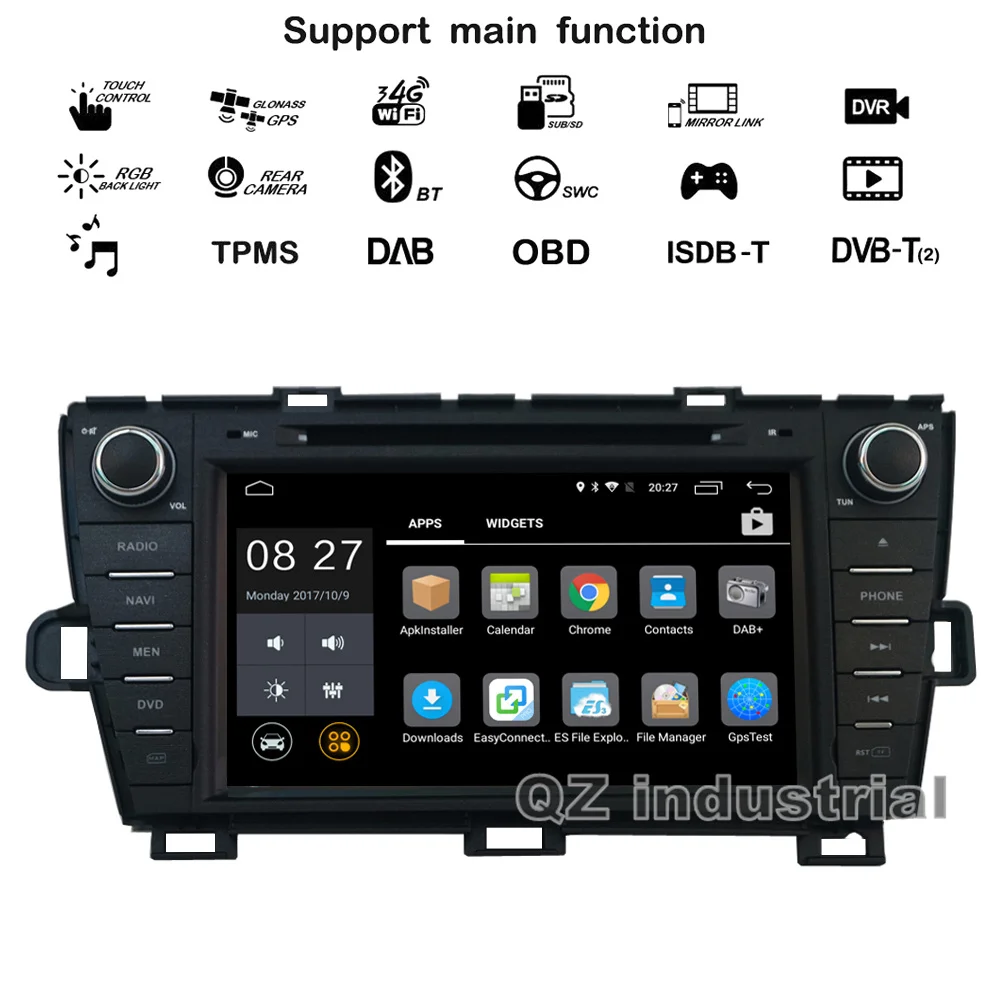 Cheap QZ industrial HD 8inch Android 8.1 for Toyota Prius 2008-2014 Car DVD Player with Radio Navigation BT SWC GPS 3G 4G RDS WIFI Map 1