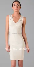 V-ausschnitt Bandage Kleid Bodycon Kleid Cocktail Party Kleid Weiß HL074 # XS S M L