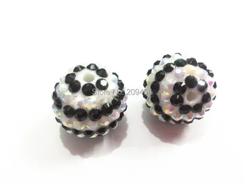 

Newest ! 20mm 100PCS White With Black Striped Resin Rhinestone Ball Beads,Chunky Beads For Kids Jewelry Making