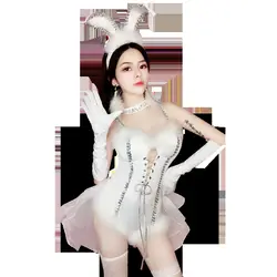 Ночной клуб Женский DJ певица DS костюмы Bunny Girl сексуальное боди клуб Джаз полюс Танцы одежда для представлений команды Show костюм