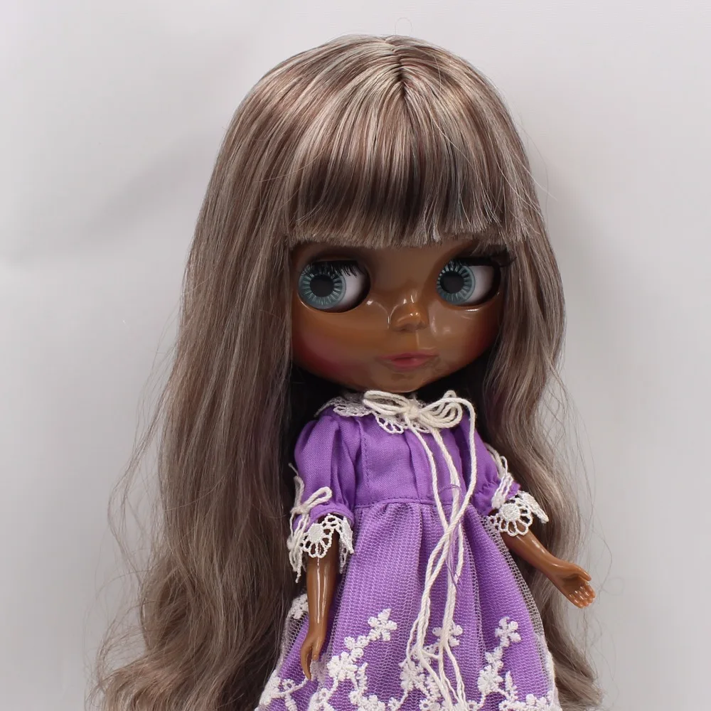 

fortune days factory blyth doll super black skin tone darkest skin long grey mix brown hair BL8800/0222 normal body 1/6 30cm