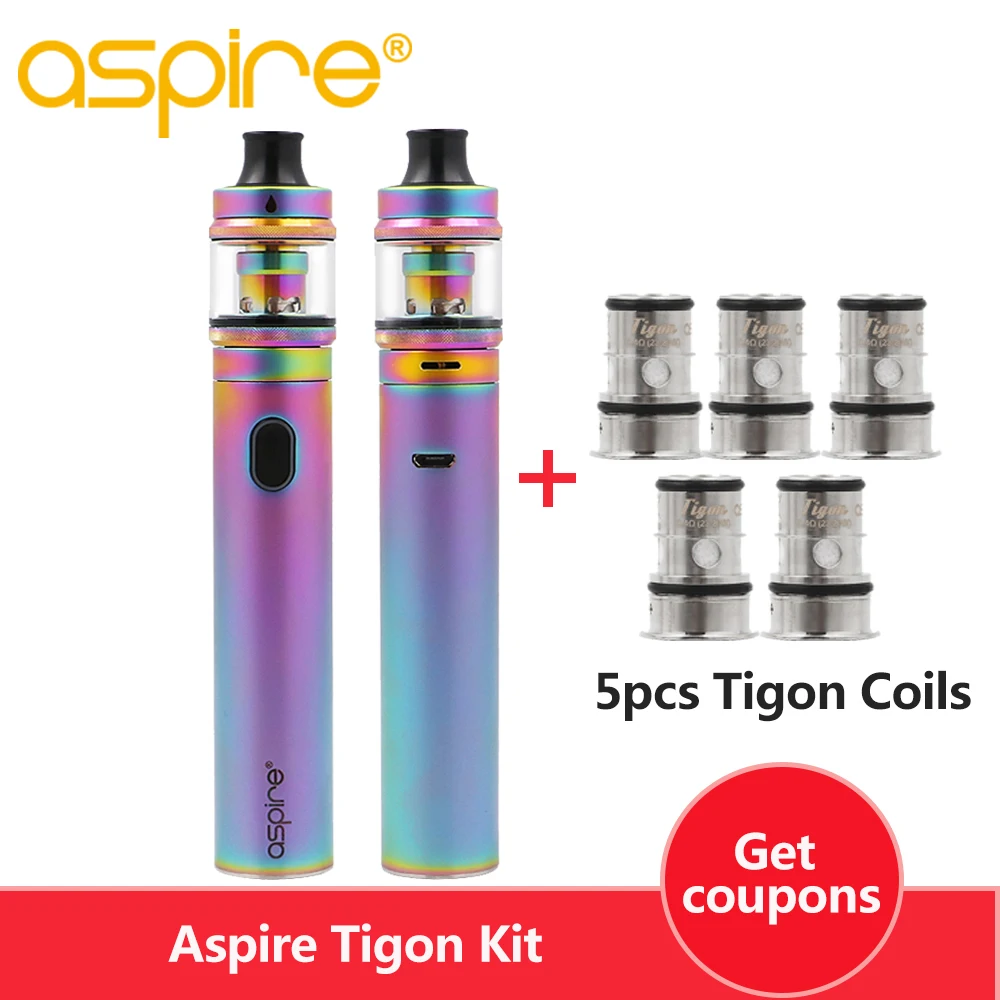 

Original Aspire Tigon Kit with 3.5ml Tigon Tank 2600mAh battery MTL&DTL Vaporizer Cigarette Child Safe Kit Fit 1.2/0.4ohm Coils