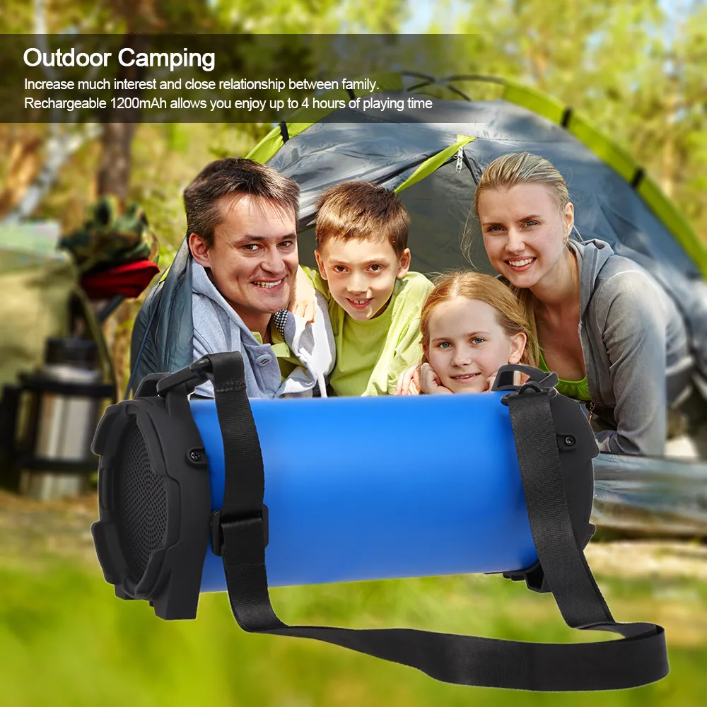 Wireless Bluetooth Speaker Outdoor Soundbox 10W Stereo Bass Subwoofer Support FM Radio TF U Drive AUX IN w/ Mic Webbing Strap