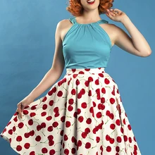 Заказ Фрукты Вишня Распечатать по колено приталенное Юбки для женщин женщина-Line плиссированные эластичный Высокая талия юбка плюс Размеры