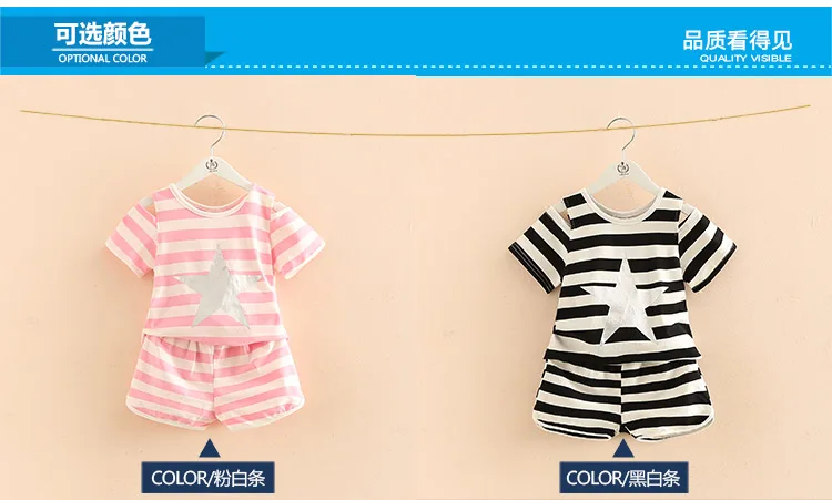 Girls Clothing Set 2018 Summer 2-10 Years Old Kids Girl Star Strip Print Wrap Shoulder T Shirt+Shorts Sports 2 Pcs Tracksuit Set (5)
