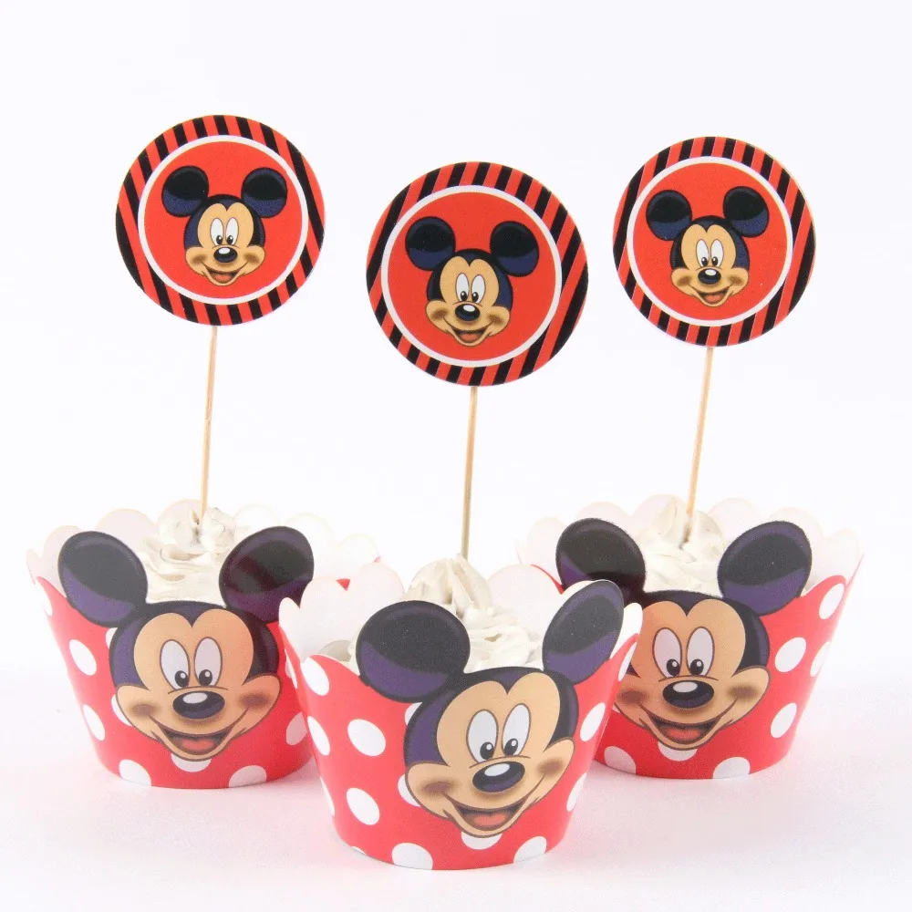 Aliexpress Buy 24pcs pack Mickey Mouse Cupcake Wrappers Toppers 
