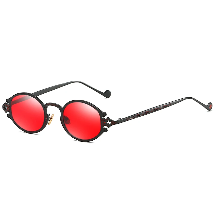 F. J4Z модные панк Солнцезащитные очки для женщин модные крутые винтажные мужские овальные очки для глаз женские защитные очки Oculos De Sol UV400 - Цвет линз: C2 black fr red