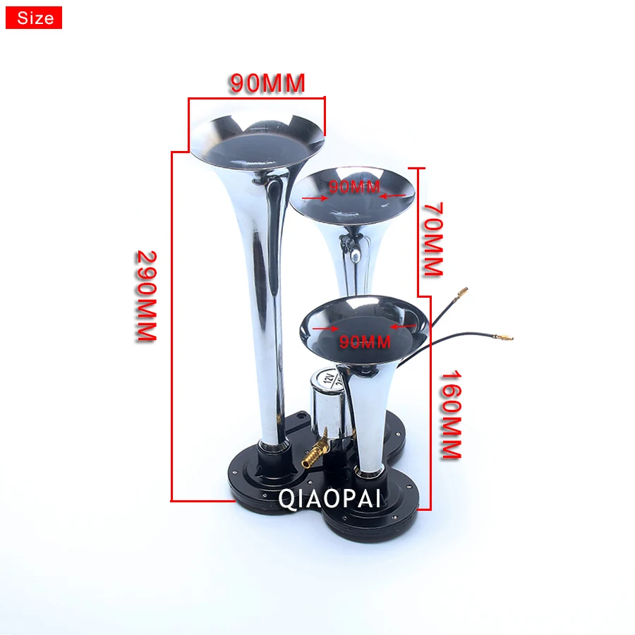 Универсальный Супер Воздушный Рог Lound 12 В/24 В 3 трубы хром рог большой Соленоидный клапан 135DB звук Airhorn для лодки грузовик автомобиль поезд