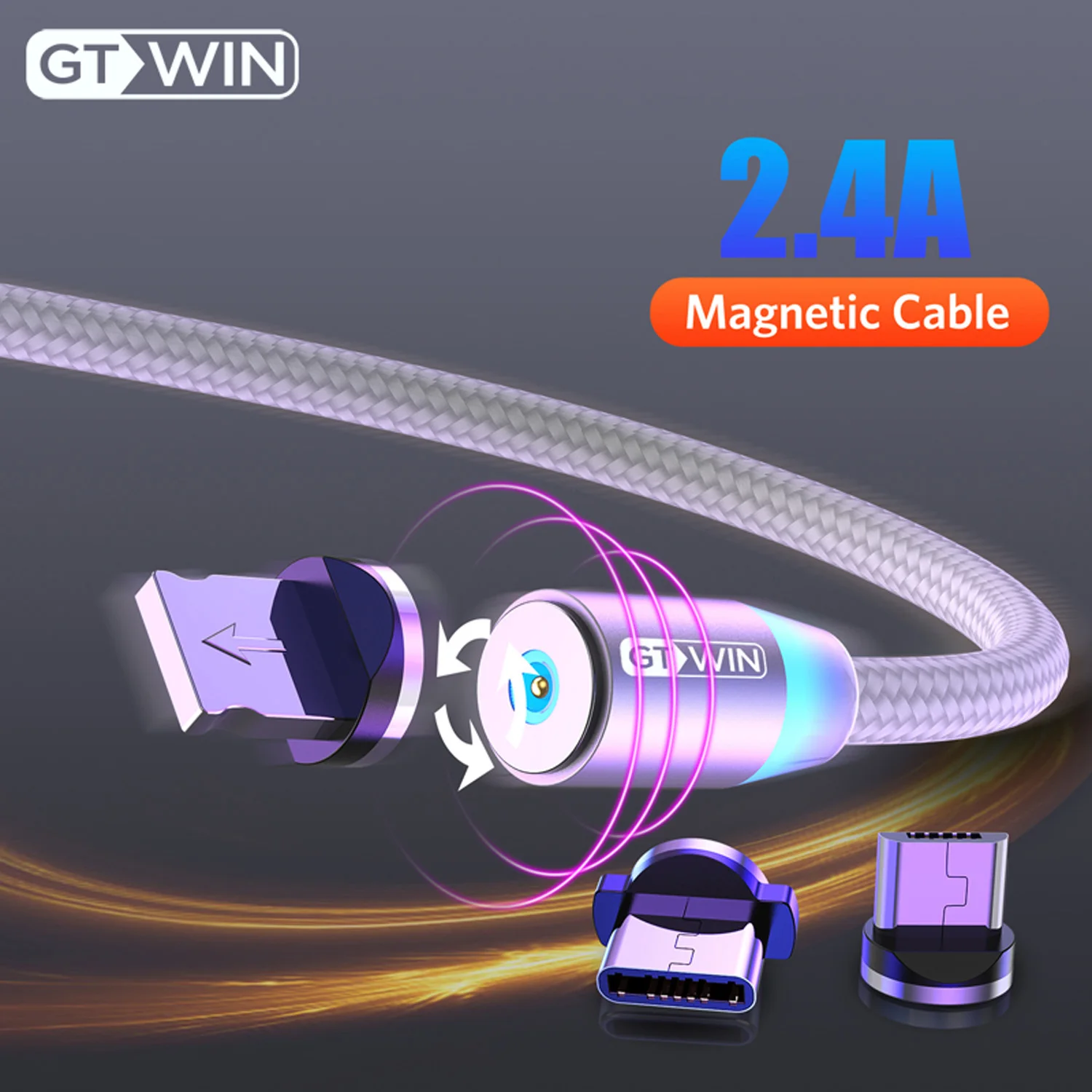 

GTWIN 2.4A Fast Charging Magnetic USB Cable For Iphone LED Type C Cord For Xiaomi MI 8 9 Huawei Wire Micro Plug For Samsung S10