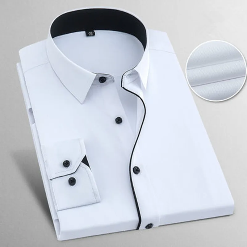 جديد 2019 الربيع الخريف الصلبة زائد حجم 8XL صالح سليم القطن الرجال اللباس قمصان ملابس رجالية بكم طويل قمصان عارضة قميص الاجتماعي