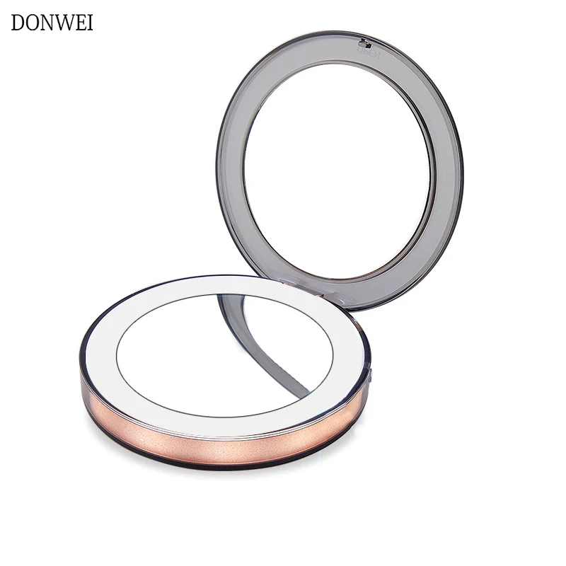 

DONWEI LED Lighted Mini Makeup Mirror 3X Magnifying Compact Travel Portable Sensing Lighting Foldable Makeup Mirror