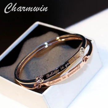 

Charmwin New Fashion Simple "Believe In Yourself "Bangle Korea Trend Gold Color Letter Bracelets & bangles For Women CYS00152