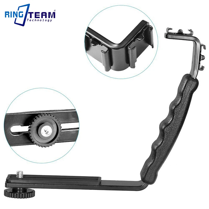 Photography Video Flash Camera Grip L Bracket Holder With 2 Standard Side Hot Shoe Mount DSLR Holder BLACK