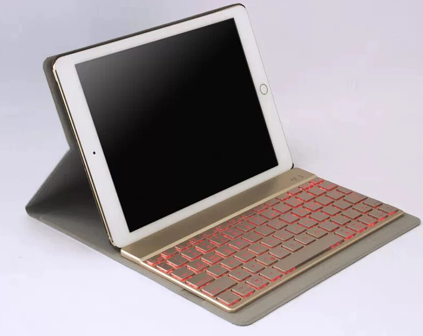 

Seven-color Backlight  wireless Bluetooth Keyboard & pu Leather Cover Case For Apple ipad pro 9.7 inch 2016 Tablet