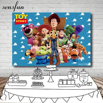 

Sensfun Toy Story Backdrop For Kids Character Sky Blue Clouds Birthday Party Backgrounds For Photo Studio Custom Vinyl 7x5ft