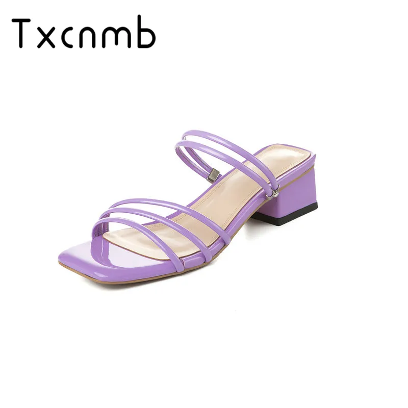 

TXCNMB High Quality Genuine Leather sandals Women Square Heels Concise Pumps Comfortable High Heels Spring Summer Shoes Woman
