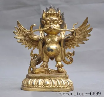 

Christmas old Tibetan bronze Gilt Big Redpoll Winged Garuda Bird Eagle snake Buddha Statue Halloween