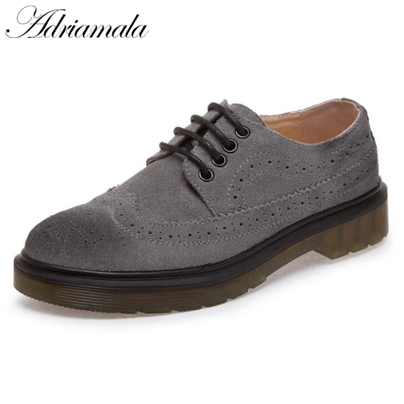 

Adriamala Leather Bullock Women Retro Shoes 2018 Spring Round Toe Office & Career Fashion Ladies Lace-up Brogue Shoes Plus Size