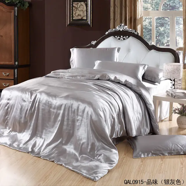 Silver Grey Silk Bedding Set Satin Sheets Super King Silver Grey Silk Bedding Set Satin Sheets Super King Double Quilt Duvet Cover Bedspreads