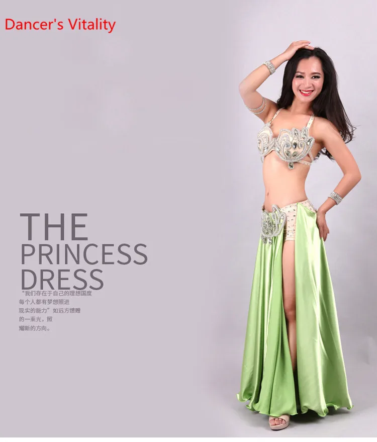 Профессиональный женский Египетский танец живота набор 2 шт. Бюстгальтер макси платье-платье ручной работы для выступлений розовый Рейн