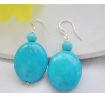 

FREE shipping> >>>25mm round ellipse blue turquoise bead dangle earring 925silver Z6780
