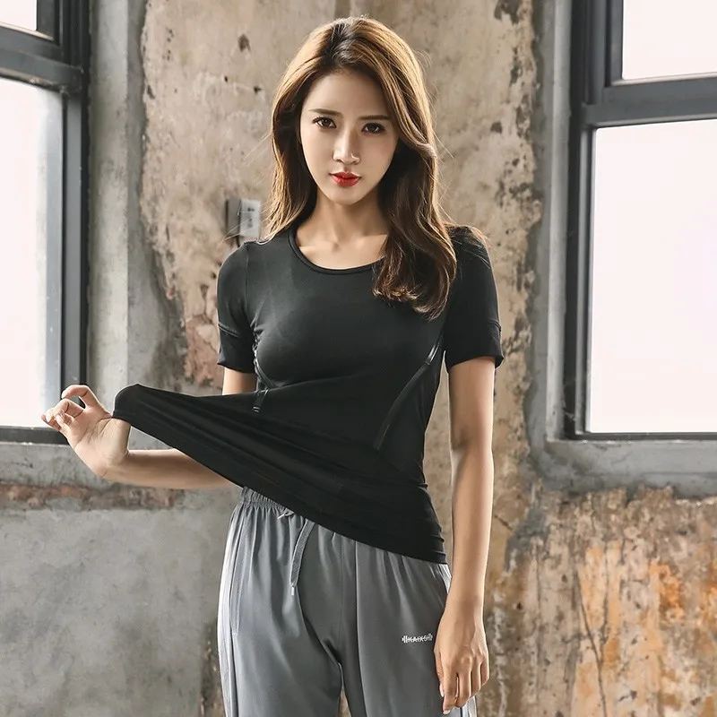 Для женщин Fitnes Йога тренажерный зал дышащий MeshTops тренировки экипажа NeckT-Shirts тянуть над легкий вес быстросохнущая Йога Бег Спорт Одежда - Цвет: Black