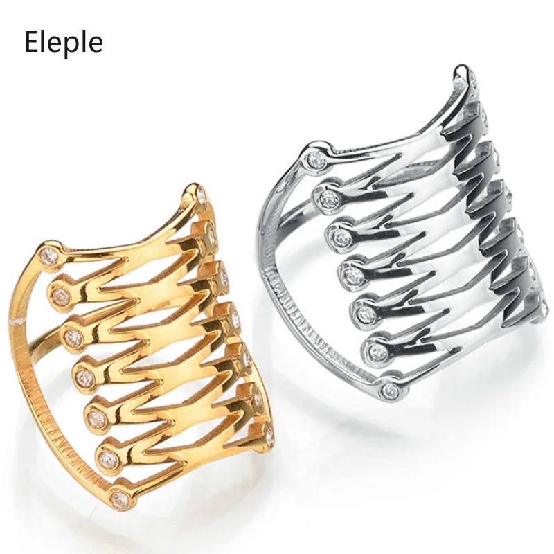 

Eleple Titanium Stainless Steel Rings for lovers Neo Gothic Fashion Hollowed Micro Zircon Inlaid Party Ring Jewelry S-R12